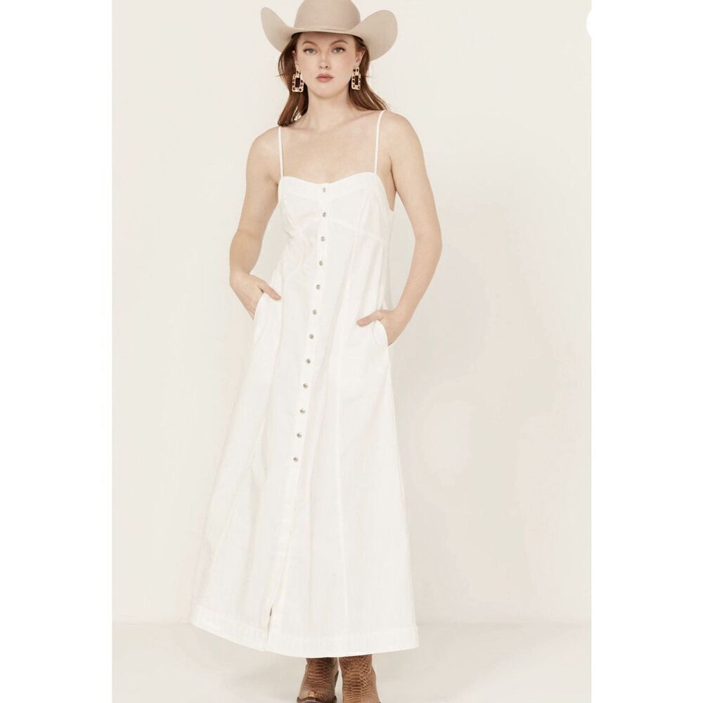 Free People Ivory Cotton Button Down Denim Scoop Neck JustβJill Maxi Dress S